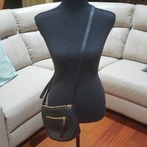 Michael Kors Black Leather Satchel with Gold Zip